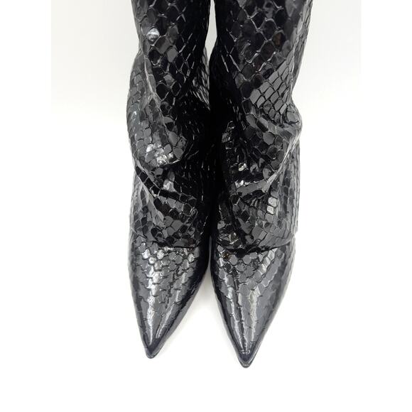 Steve Madden Paley Snake Embossed Boot Pointed Toe Women's Black Size US8M EU39 - Picture 2 of 8